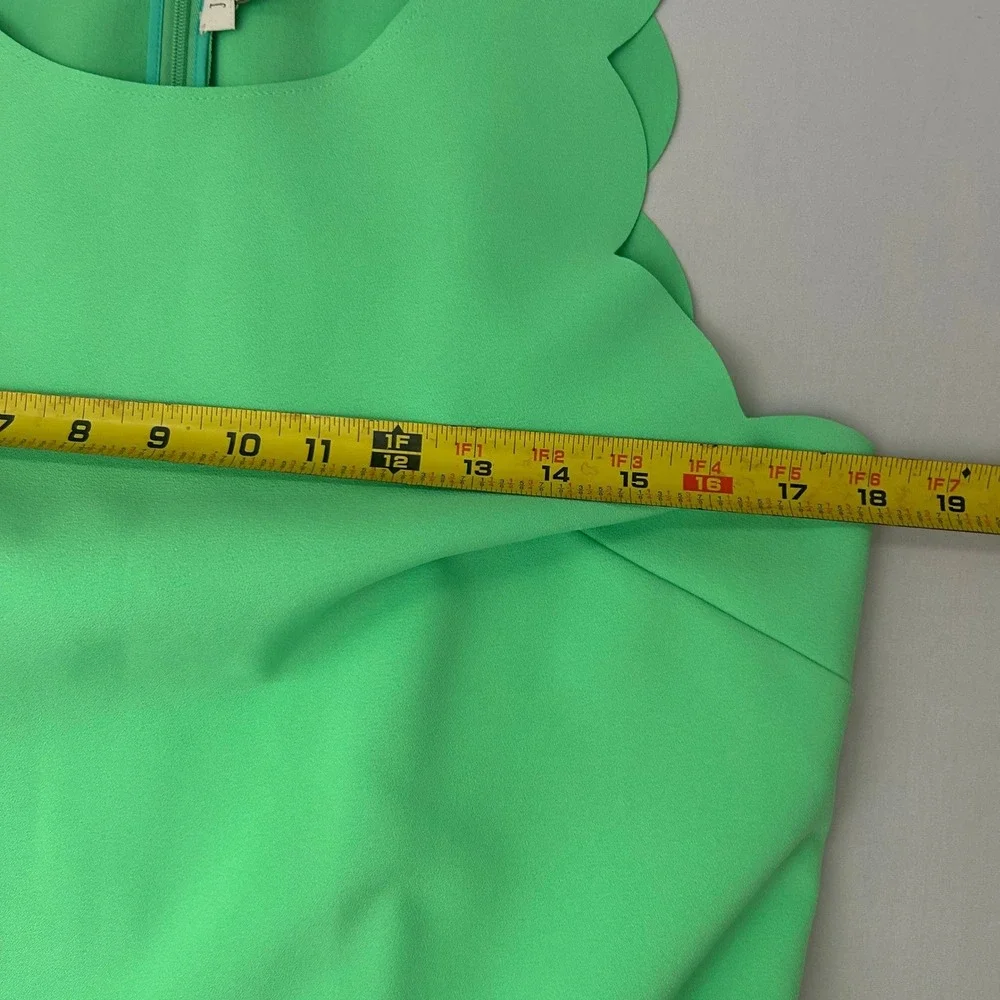 J.Crew Dress Womens 10 Bright‎ Green Scalloped Sleeveless Shift Midi Stretch